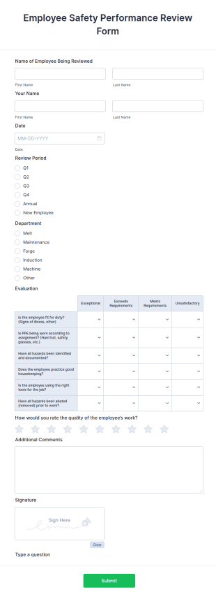 Employee Safety Performance Review Form Template
