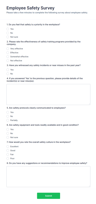 Employee Safety Survey Form Template