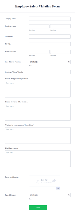 Employee Safety Violation Form Template