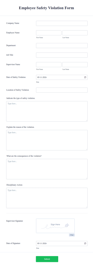 Employee Safety Violation Form Template