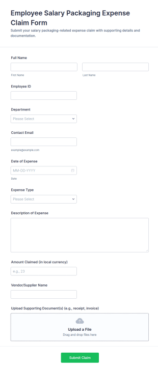 Employee Salary Packaging Expense Claim Form Template