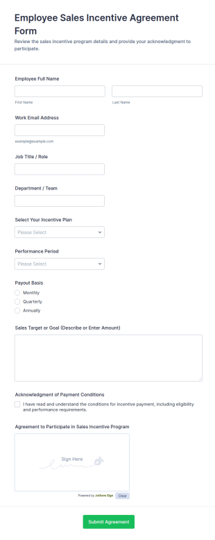 Employee Sales Incentive Agreement Form Template
