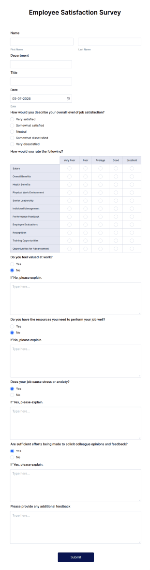 Employee Satisfaction Survey Form Template