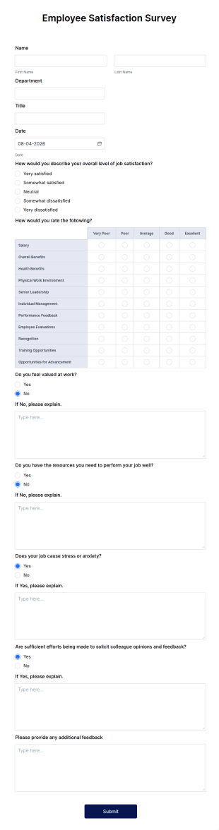Employee Satisfaction Survey Form Template