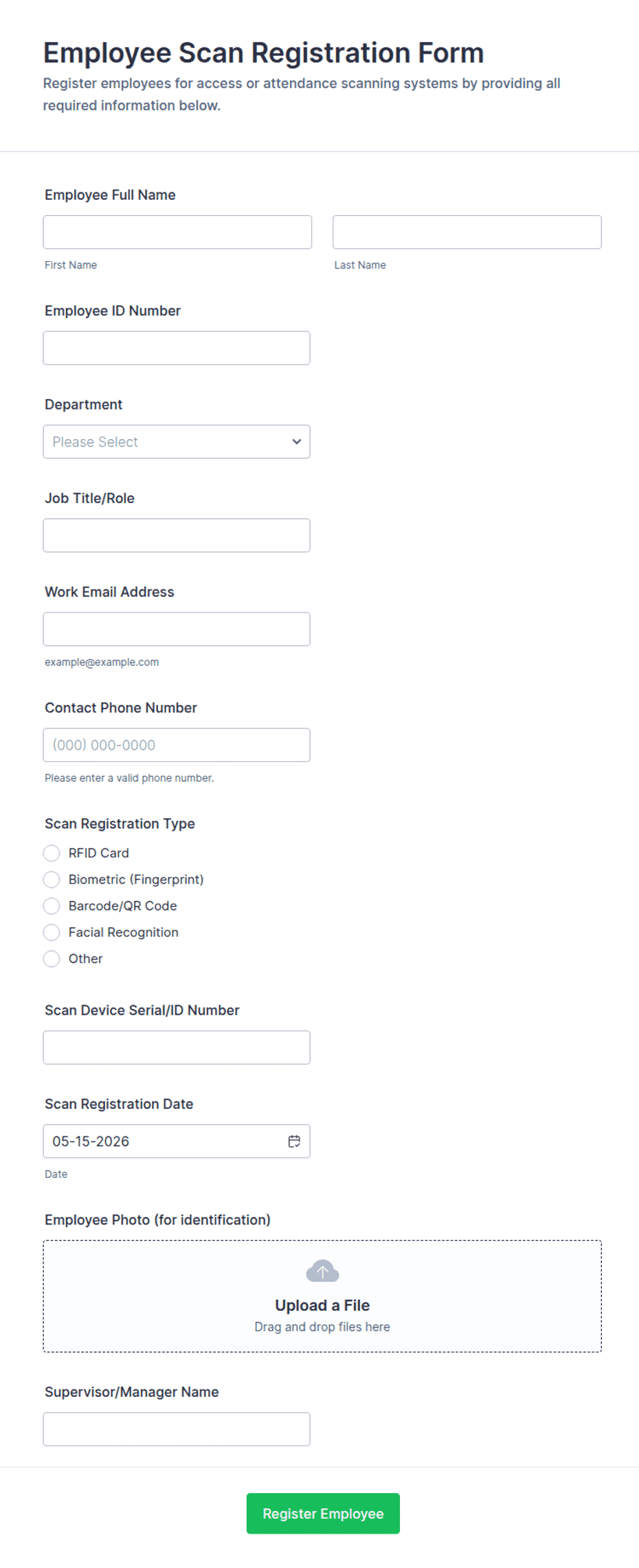 Scanner Box Form Employee Scan Registration Form Template | Jotform