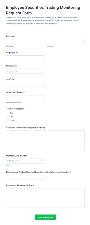 Employee Securities Trading Monitoring Request Form Template