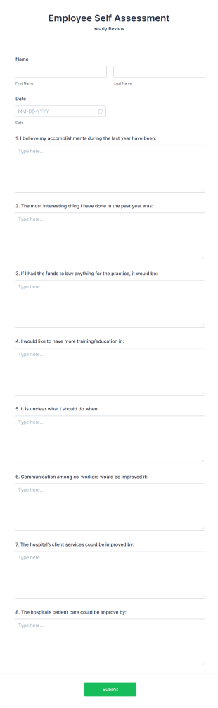 Veterinary Employee Self Assessment Form Template