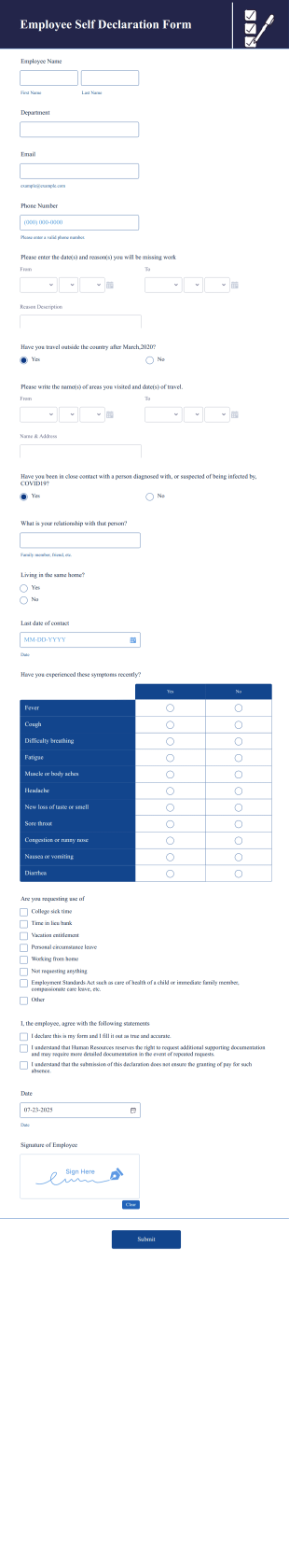 Employee Self Declaration Form Template