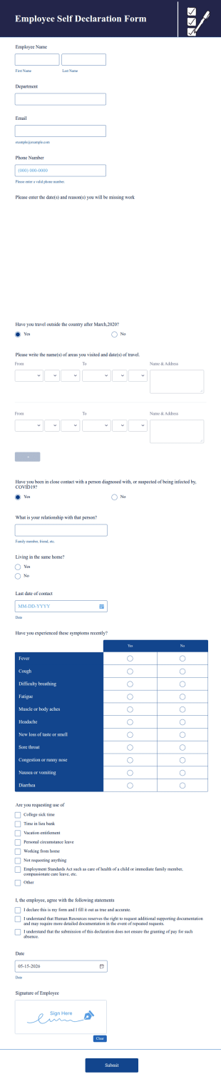 Employee Self Declaration Form Template