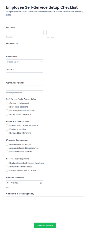 Employee Self Service Setup Checklist Form Template
