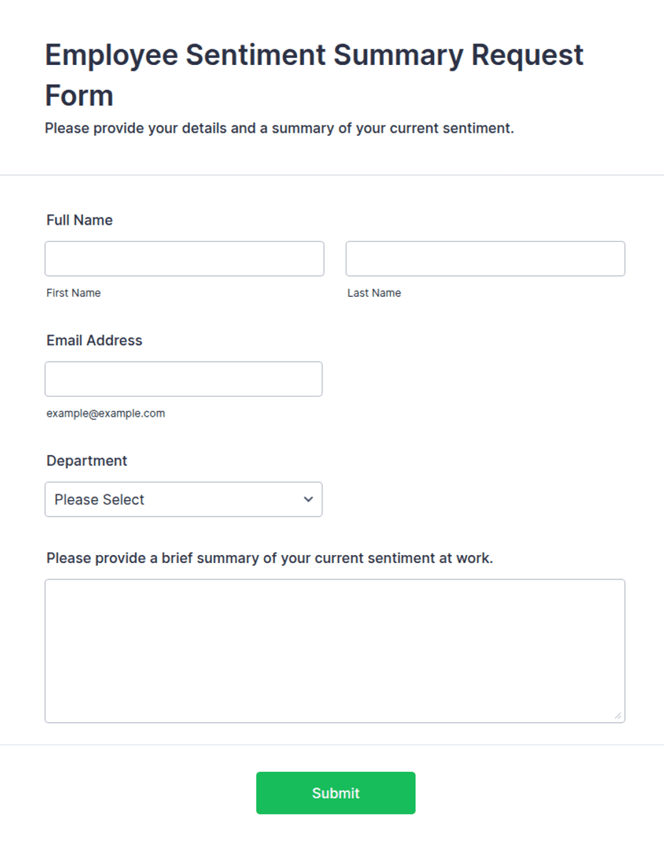 Employee Sentiment Summary Request Form Template | Jotform