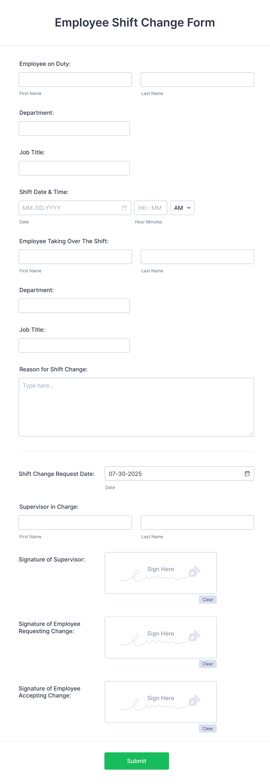 employee shift change form template | jotform