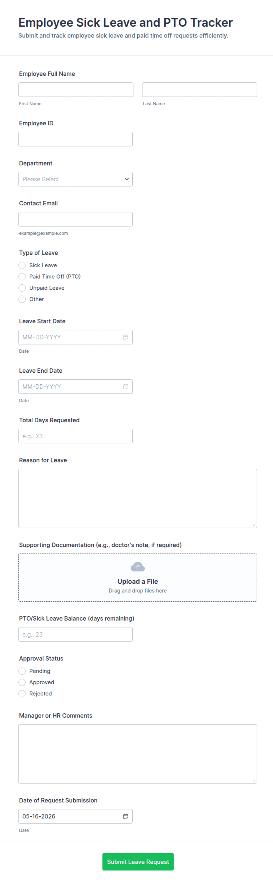 Employee Sick Leave and PTO Tracker Form Template | Jotform