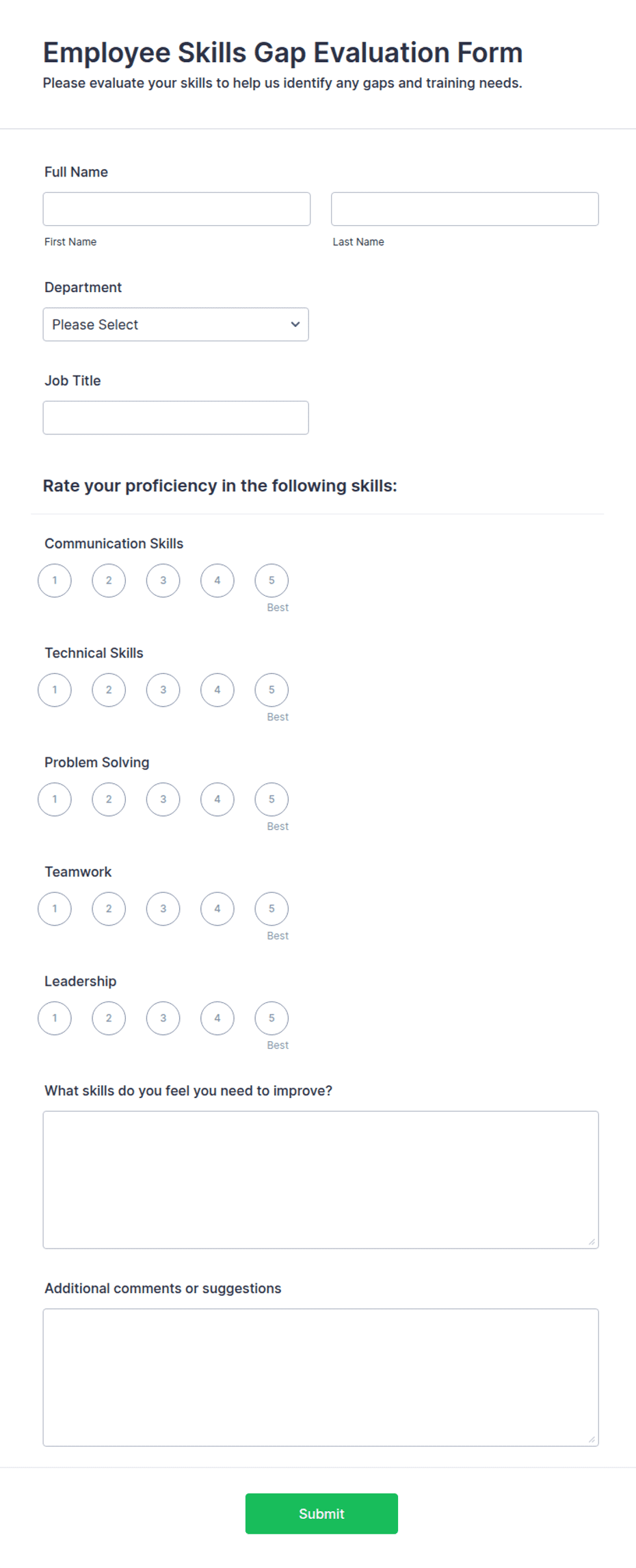 Employee Skills Gap Evaluation Form Template | Jotform