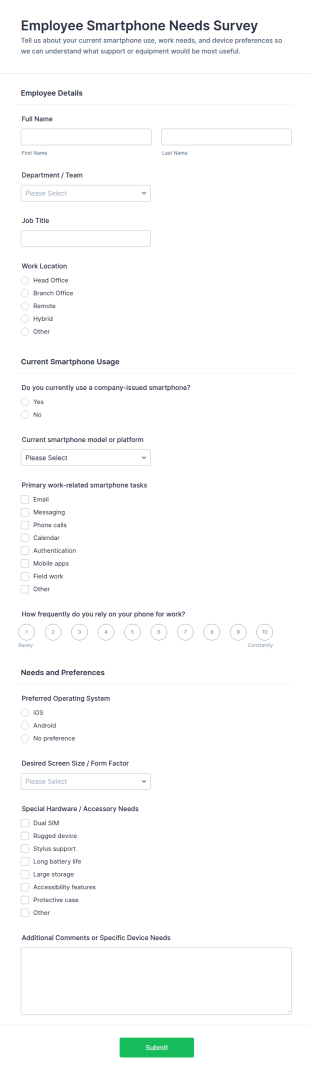 Employee Smartphone Needs Survey Form Template
