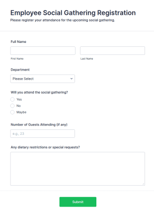 Employee Social Gathering Registration Form Template