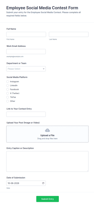 Employee Social Media Contest Form Template