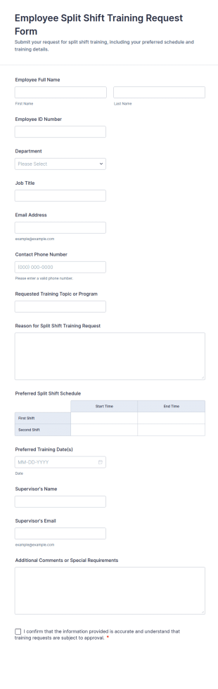 Employee Split Shift Training Request Form Template