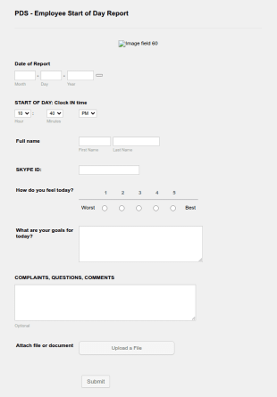 Employee Start Of Day Report Form Template
