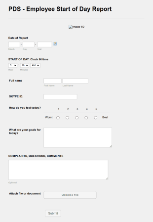 Employee Start Of Day Report Form Template