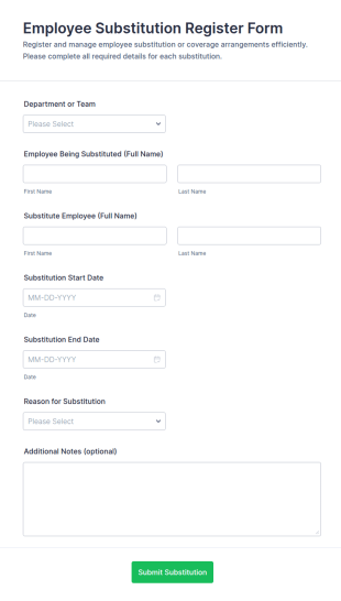 Employee Substitution Register Form Template