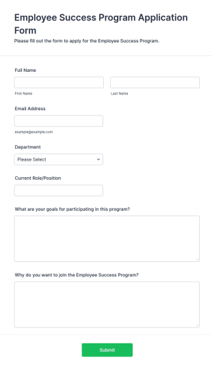 Employee Success Program Application Form Template