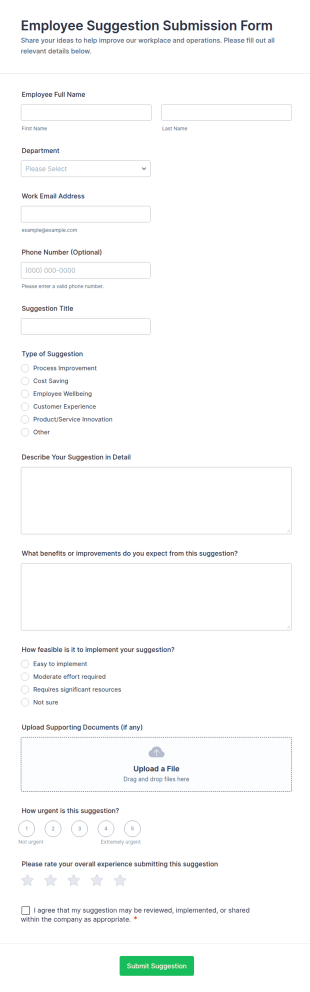 Employee Suggestion Submission Form Template