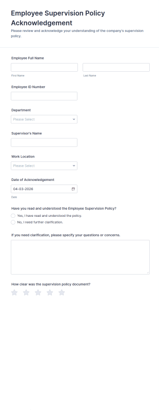Employee Supervision Policy Acknowledgement Form Template