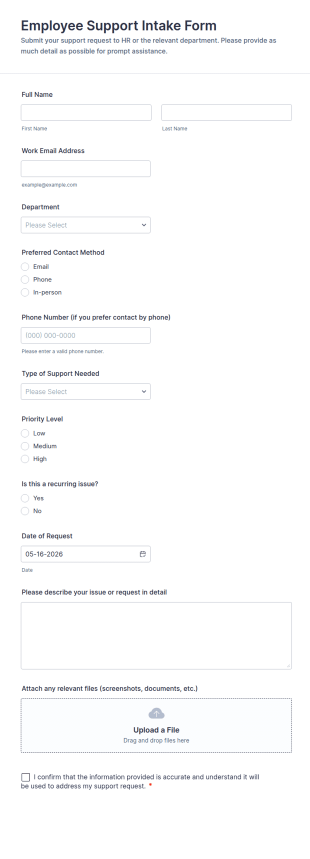 Employee Support Intake Form Template