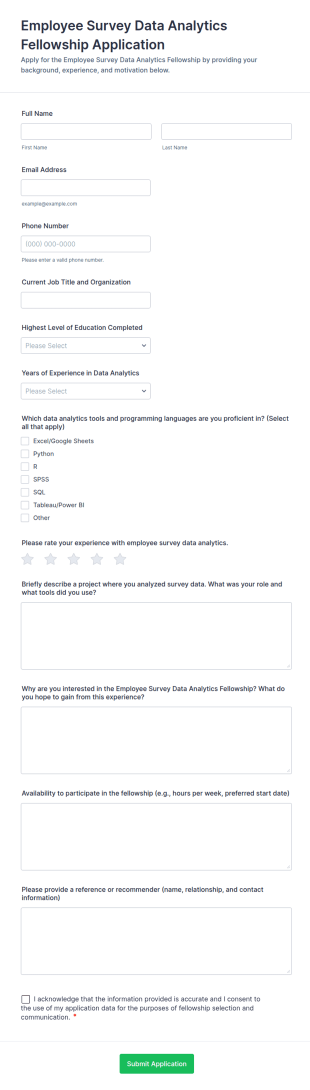 Employee Survey Data Analytics Fellowship Application Form Template
