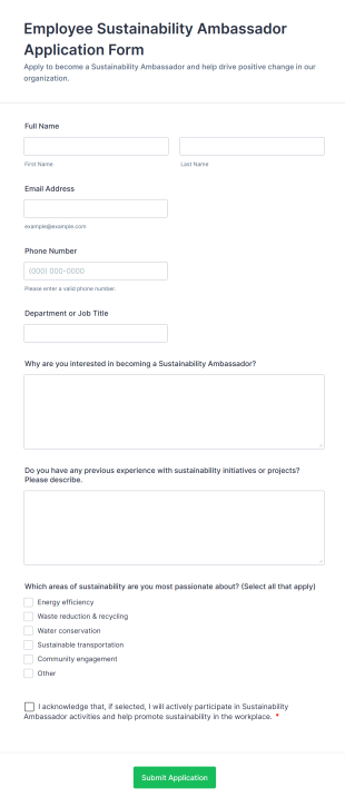 Employee Sustainability Ambassador Application Form Form Template