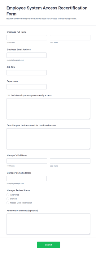 Employee System Access Recertification Form Template