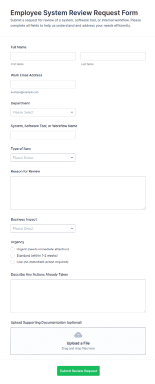 Employee System Review Request Form Template