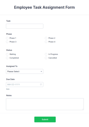 Employee Task Assignment Form Template