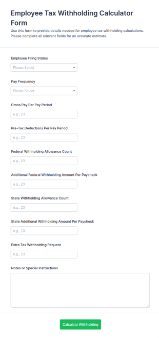 Employee Tax Withholding Calculator Form Template