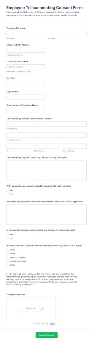 Employee Telecommuting Consent Form Template