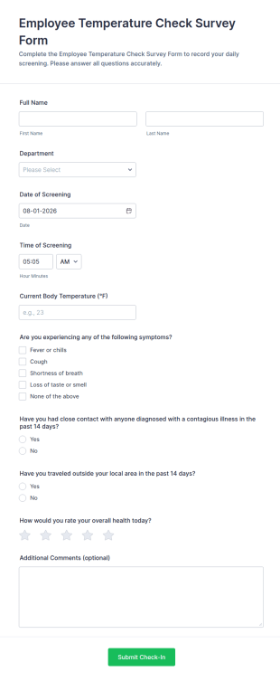 Employee Temperature Check Survey Form Template