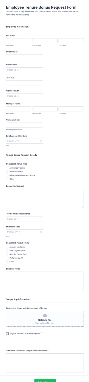 Employee Tenure Bonus Request Form Template