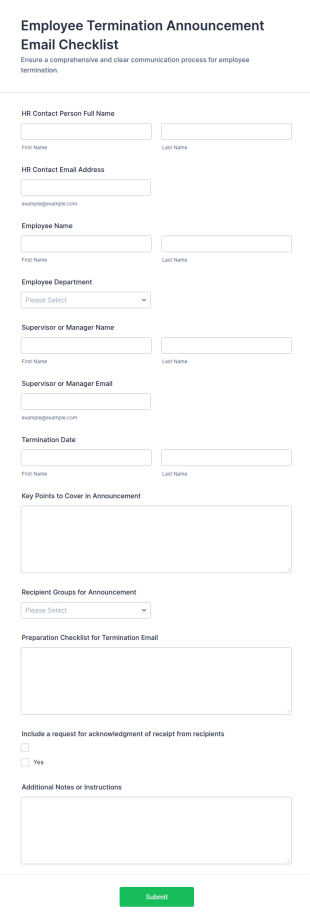 Employee Termination Announcement Email Checklist Form Template