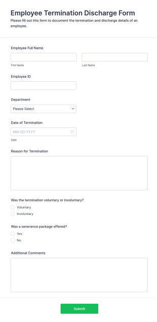 Employee Termination Discharge Form Template