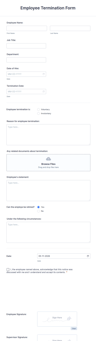 Employee Termination Form Template