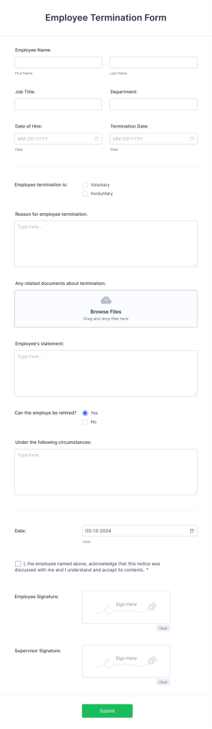 Employee Termination Form Template