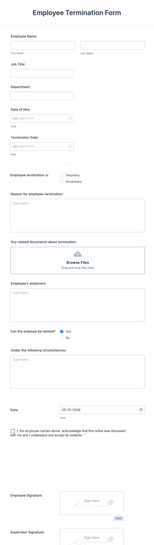 Employee Termination Form Template