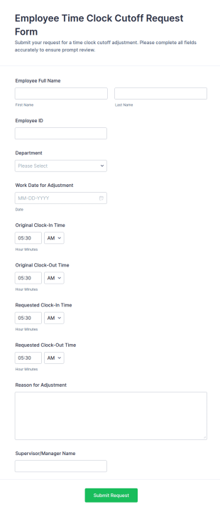 Employee Time Clock Cutoff Request Form Template