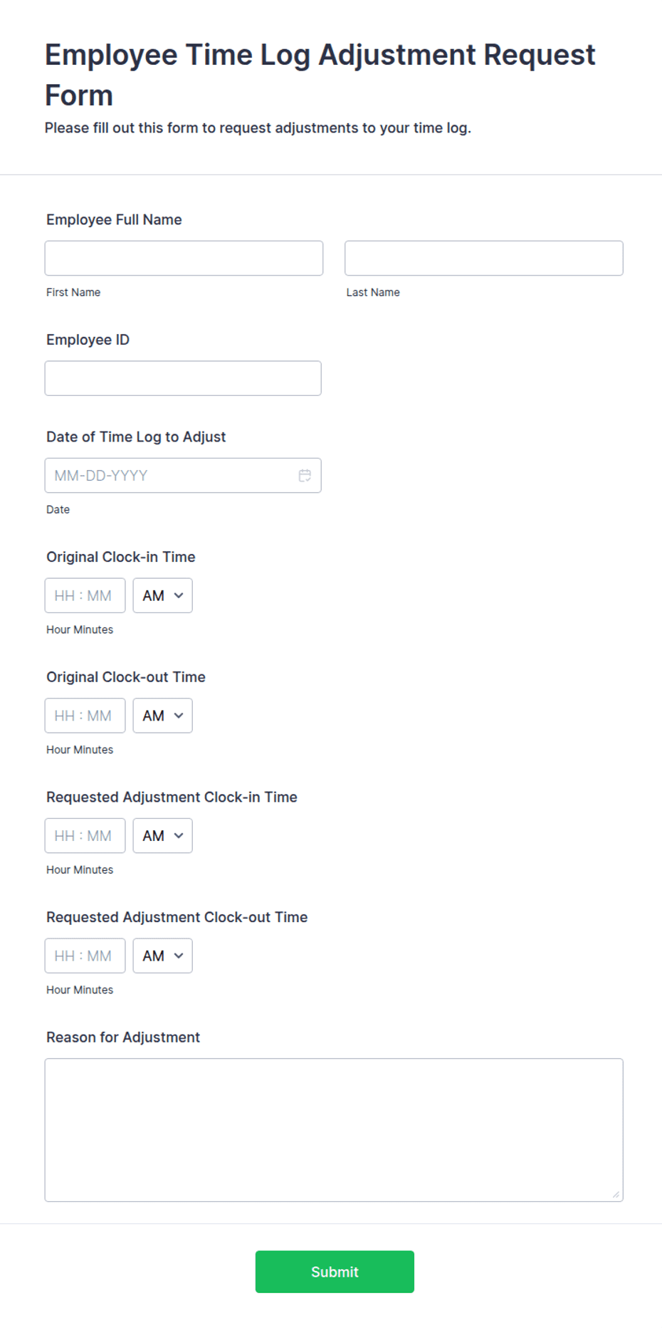 Employee Time Log Adjustment Request Form Template | Jotform