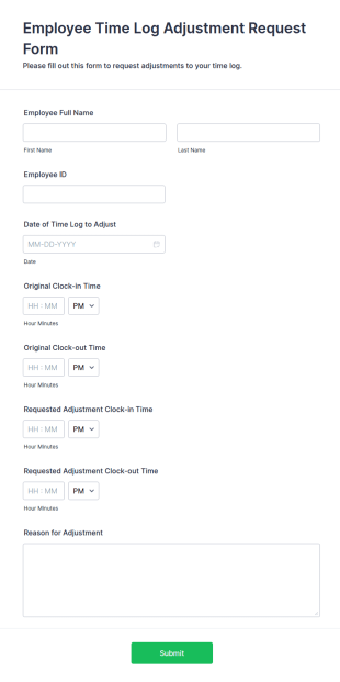 Employee Time Log Adjustment Request Form Template