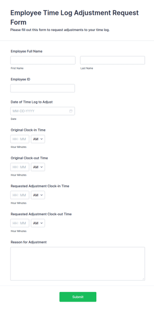 Employee Time Log Adjustment Request Form Template