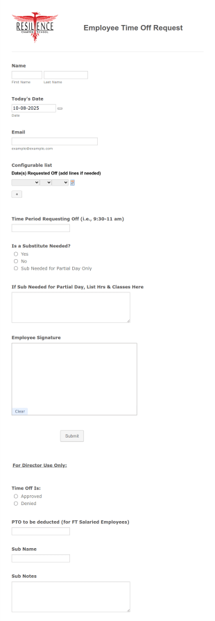 Employee Time Off Request Form Template