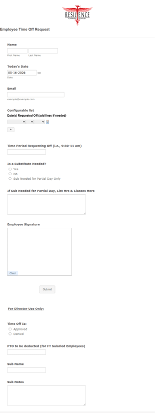Employee Time Off Request Form Template
