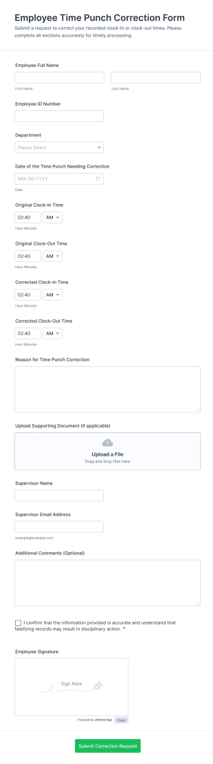 Employee Time Punch Correction Form Template